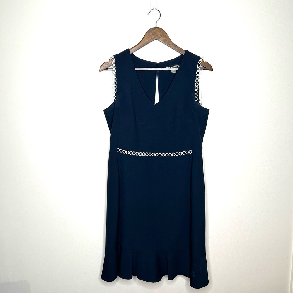 Karl Lagerfeld Navy Eyelet Trim Fit and Flare Dress Size 8